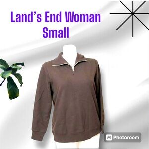 💥 Lands' End  Women SZ:S Brown Long Sleeve Cotton Blend zip front jacket EUC